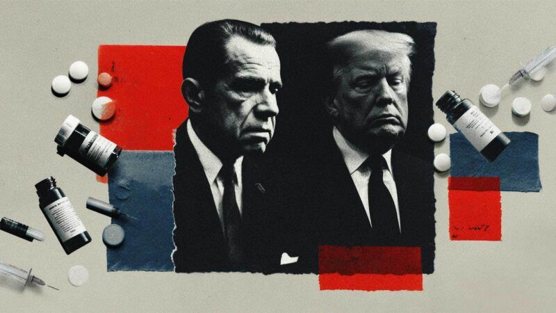 An illustration of Richard Nixon and Donald Trump and some capsules | llustration: Eddie Marshall | Midjourney