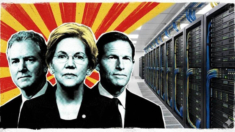 An illustration of politicians and a data center | Illustration: Eddie Marshall | Nano Banana