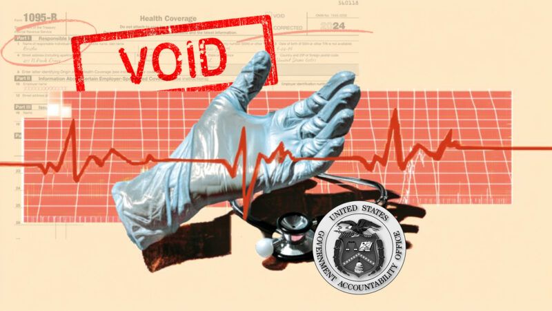 A file in the background with a gloved hand, the GAO logo, a heartbeat monitor line, a red VOID stamp, and a stethoscope layered in the foreground | Illustration: Eddie Marshall | Midjourney