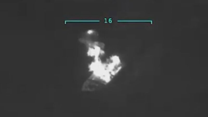 a still from footage of a September 2 attack on a suspected drug boat in the Caribbean | Pentagon