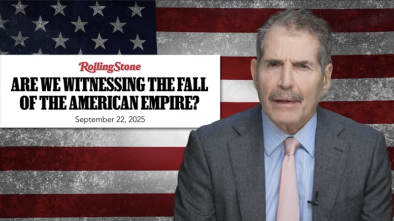John Stossel next to a Rolling Stone headline that asks: "Are we witnessing the fall of the American empire?" | Stossel TV
