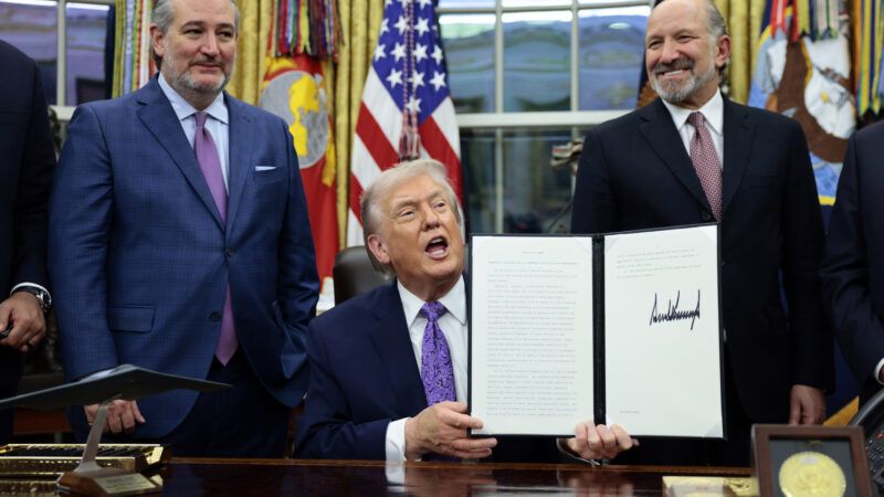 Photo of President Donald Trump holding up his executive order, "ensuring a national policy framework for artificial intelligence,” with Sen. Ted Cruz (R–Texas) and Commerce Secretary Howard Lutnick behind him |  Credit: Shawn Thew - via CNP/Polaris/Newscom