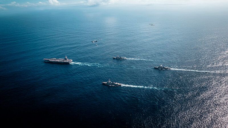 An aerial photo of military ships in the water | Photo: U.S. Southern Command