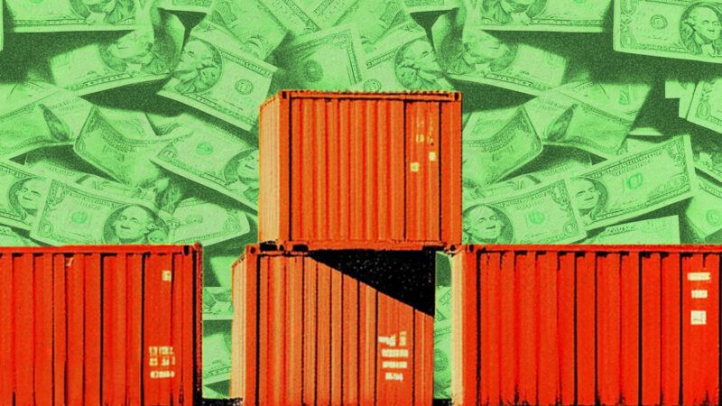 Illustration of dollar bills behind shipping containers | Photo: Midjourney