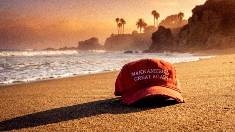 A MAGA hat on a beach | Illustration: Eddie Marshall | Nano Banana