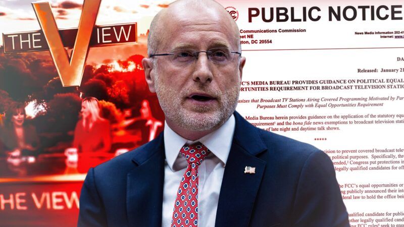 FCC Chairman Brendan Carr, "The View," and an FCC public notice | Aaron Schwartz/Sipa USA/Newscom/The View