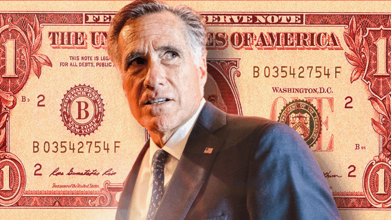 Former Sen. Mitt Romney (R–Utah) | Illustration: Adani Samat. Photo: Graeme Sloan/Sipa USA/Newscom