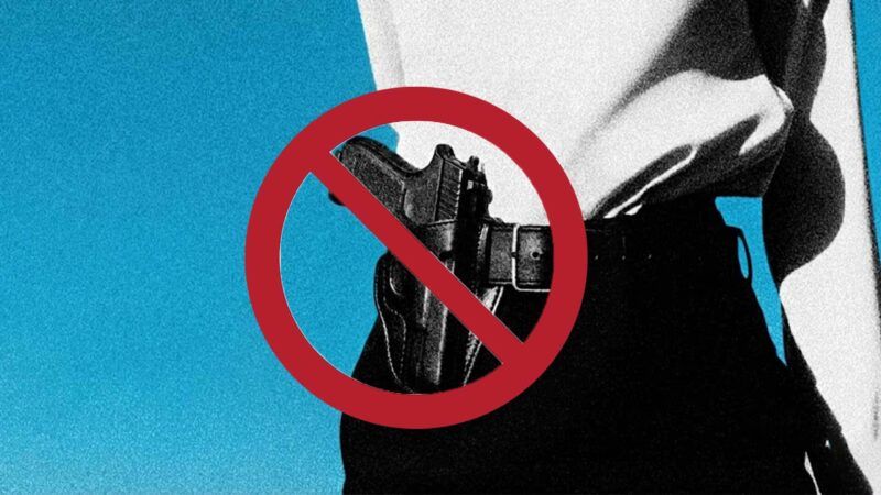 an openly carried handgun surrounded by a red ban circle | Eddie Marshall | Midjourney