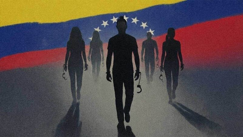 People in silhouette walk away from a backdrop of the Venezuelan flag. | Illustration: Eddie Marshall | Midjourney