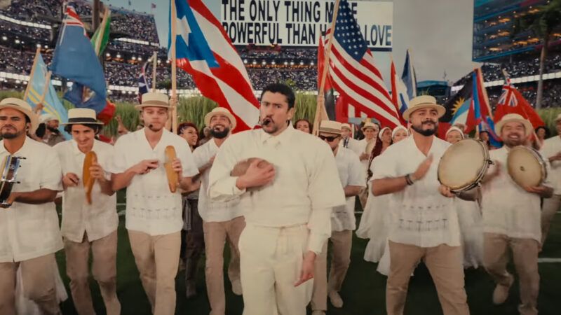 Bad Bunny performing during the Super Bowl halftime show | Credit: NFL via YouTube