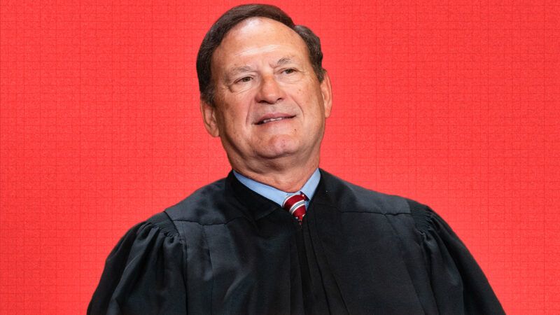 Samuel Alito against a red background | Illustration: Eric Lee - Pool via CNP / MEGA / Newscom/RSSIL/Newscom