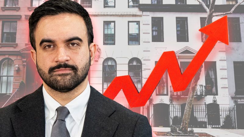 Illustration of Mayor Zohran Mamdani in front of a brownstone and an upward trending red arrow | Credit: Lev Radin/Sipa USA/Newscom/Envato