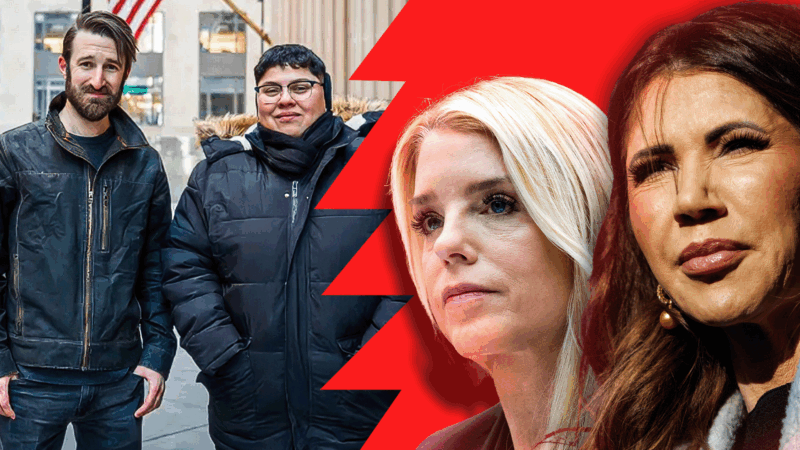 FIRE lawsuit plaintiffs and Pam Bondi and Kristi Noem | Crescent Peak Photography/Michael Brochstein/ZUMAPRESS/Newscom/AdMedia/SIPA