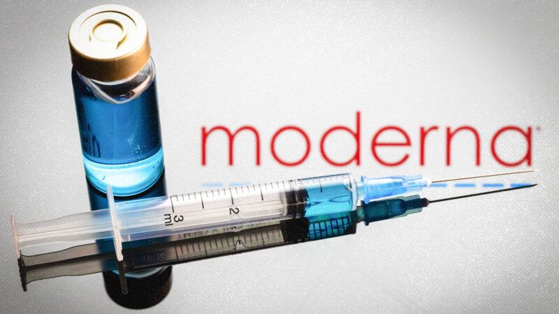 Moderna logo behind a vaccine and needle | Sergei Elagin/Dreamstime