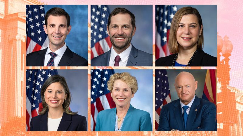 Rep. Chris Deluzio, Rep. Jason Crow, Sen. Elise Slotkin, Rep. Maggie Goodlander, Rep. Chrissy Houlahan, and Sen. Mark Kelly | Cosmopol/Dreamstime.com/Wikimedia Commons