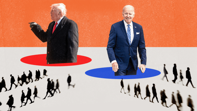 Donald Trump and Joe Biden with voters moving away from them | Midjourney/Erin Scott/White Housse Official Photo/Newscom/Joey Sussman/ZUMAPRESS