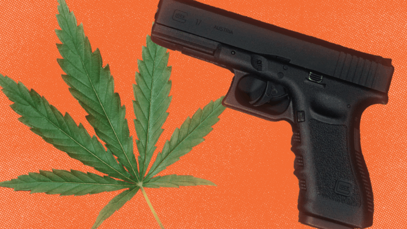 a cannabis leaf next to a handgun | Envato
