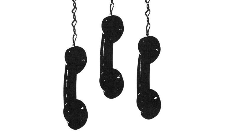 Three telephone receiver hanging by their cords | Photo: April 1981 issue of Reason