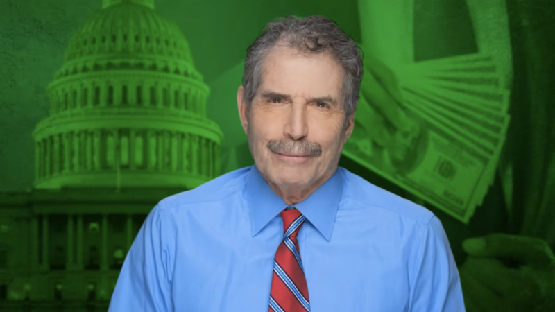 John Stossel is seen in front of the U.S. Capitol and a stack of cash | Stossel TV