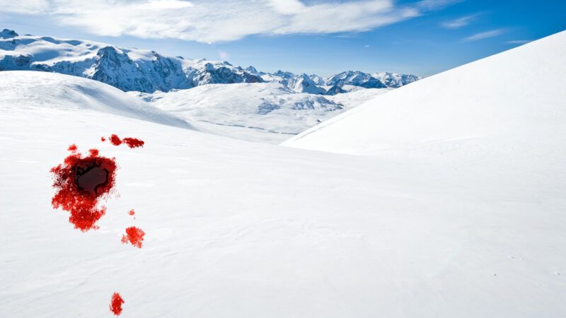 An illustration of a snowy landscape with a blood stain on the snow | Photos: iStock