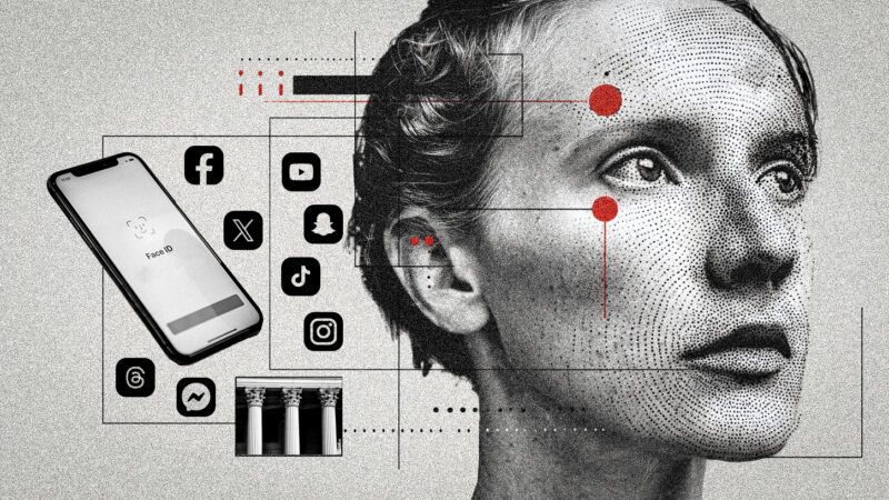 Biometric markers on a woman's face, tied to social media platforms | Illustration: Midjourney/Fuad Nafiz Shoukhin/Sean Pavone/Franz1212/Dreamstime