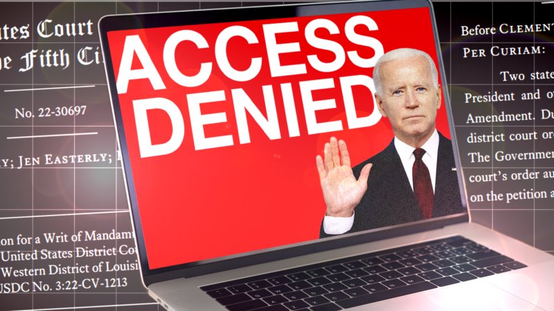 a laptop computer screen showing the message "Access Denied" and an image of former President Joe Biden holding up his hand | Adani Samat/Midjourney/Dreamstime