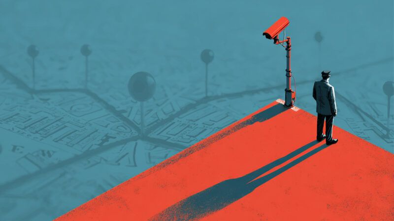 An anonymous person stands at the edge of an indicated area, next to a security camera on a pole. | Illustration: Midjourney/Yevhenii Tryfonov/Dreamstime