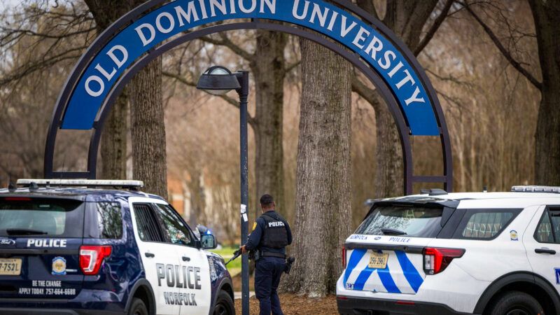 Police gathered at the entrance to Old Dominion University, after a recent shooting. | Kendall Warner/TNS/Newscom