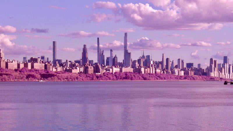 An Aerochrome photo of a city skyline | Photo: New York City skyline as seen from New Jersey; Matthew Petti