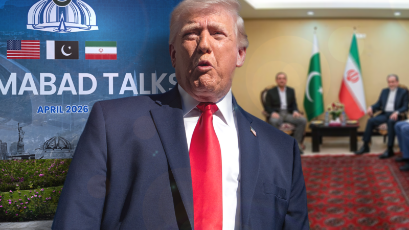 President Trump, with Islamabad Talks sign and negotiators behind him | Andrew Leyden/ZUMAPRESS/Newscom/Iranian Foreign Ministry/UPI/Xinhua/Sipa USA
