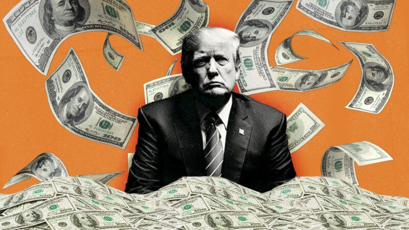 Donald Trump sits surrounded by cash | Illustration: Midjourney/Nikolai Sorokin/ Mikael Damkier/Dreamstime