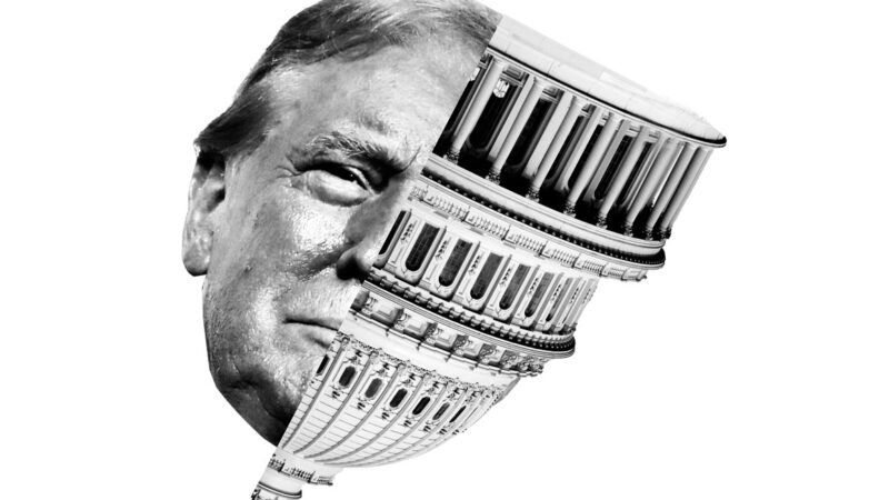 An illustration of Donald Trump's face merged with the U.S. Capital dome | Illustration: Joanna Andreasson Source images: iStock, Wikimedia
