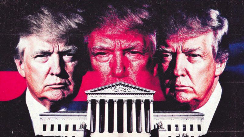 President Donald Trump looms over the U.S. Supreme Court building in Washington, D.C. | Illustration: Midjourney