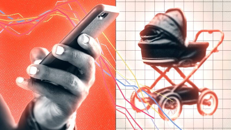 Person holding a smart phone on the left, a baby stroller on the right | Adani Samat/Envato