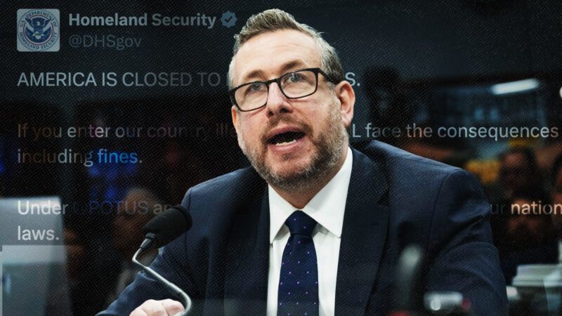 Trump administration official and background of tweet behind him | Illustration: Michael Brochstein/ZUMAPRESS/Newscom/Homeland Security/X