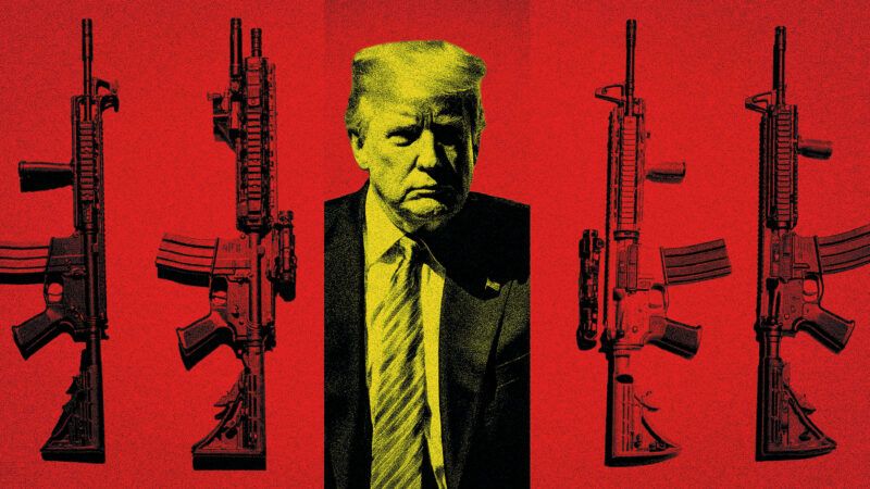 President Donald Trump flanked by military-style rifles | Midjourney