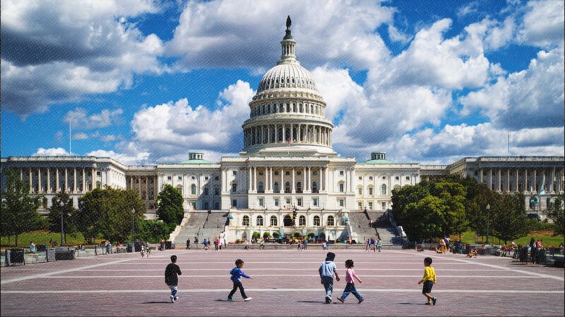 Children play outside the U.S. Capitol | Midjourney