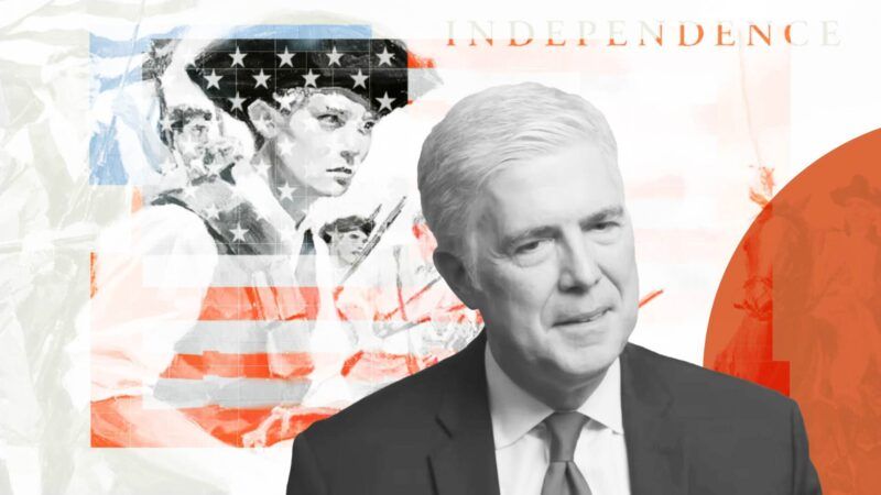 Supreme Court Justice Neil Gorsuch and American Revolution art in the background | Lex Villena/Reason