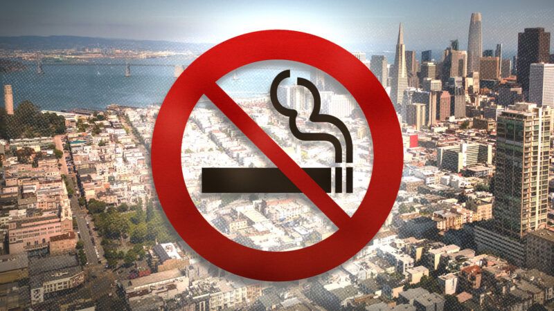 San Francisco skyline, with a no smoking logo | Pockygallery11/Viola Dolas/Dreamstime