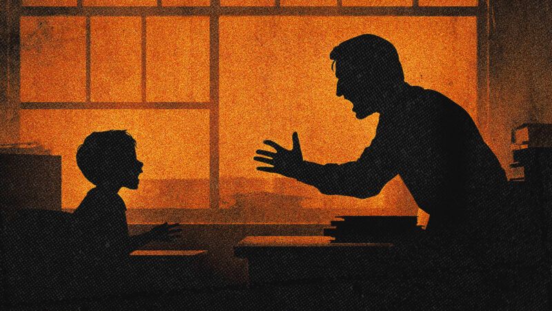 A teacher screams at a student, each of whom are seen in silhouette. | Illustration: Midjourney