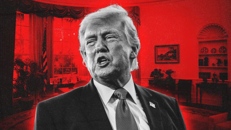 President Donald Trump and Oval Office in a red shade of color | Illustration: Samuel Corum - Pool via CNP/picture alliance/Consolidated News/Joe Sohm/Dreamstime