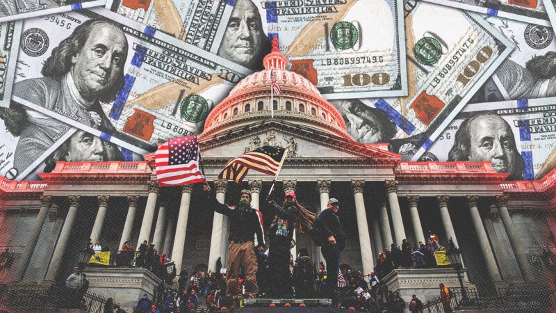 January 6 rioters are seen outside the Capitol with $100 bills behind them | Apartura/Dreamstime/Joel Marklund/ZUMAPRESS/Newscom