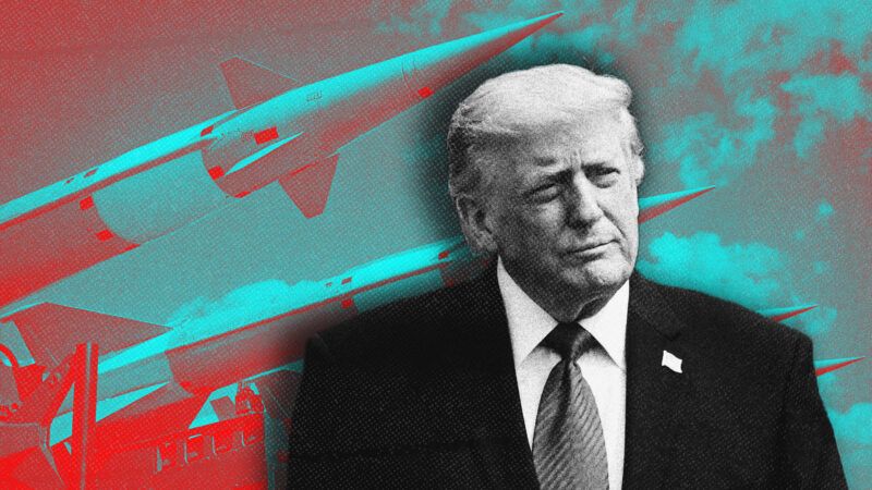 President Trump with missiles behind him | Dmitry Kalinovsky/Dreamstime/VCG/Newscom