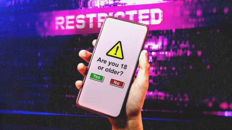 A smartphone with an age verification screen | Illustration: Nandovidal81/Dreamstime/Midjourney (edited)