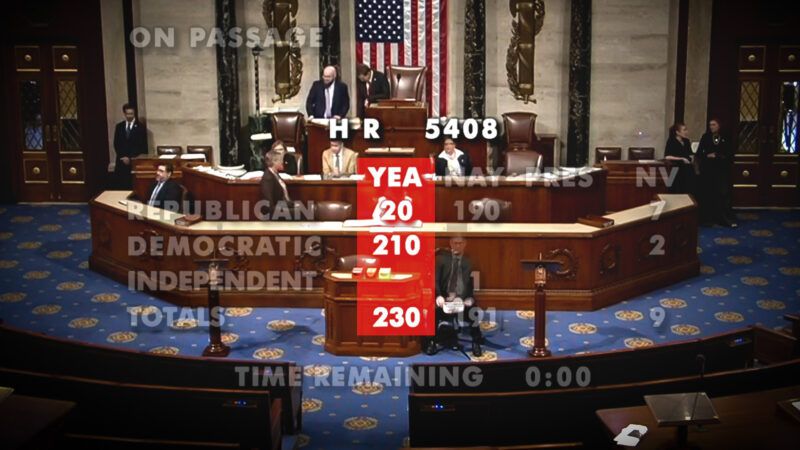 House vote tally on Faster Labor Contracts Act | Illustration: Adani Samat. Photo: C-SPAN