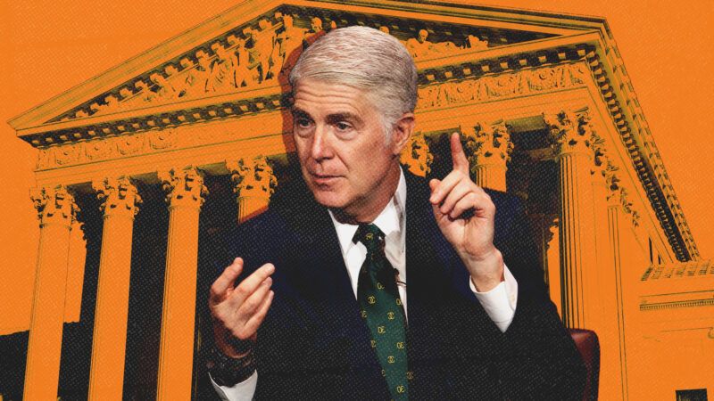 Justice Neil Gorsuch against a backdrop of the Supreme Court building | Brian Cahn/Zuma Press/Newscom/Ajacques2/Dreamstime