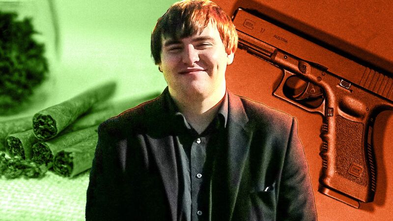 Alexander Ledvina against a background of marijuana cigarettes and a pistol | Mark Ledvina/Envato