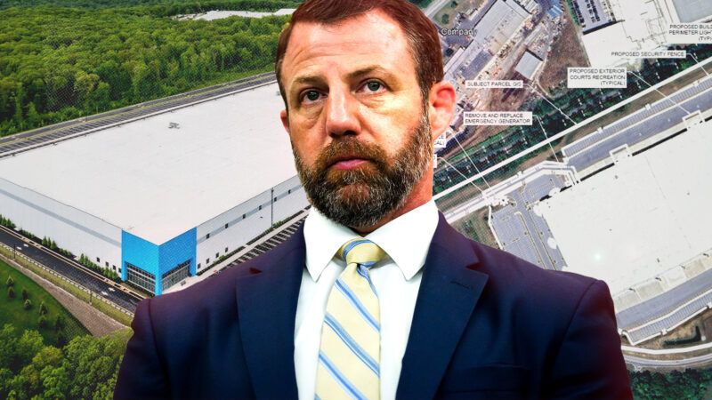Department of Homeland Security Secretary Markwayne Mullin and a warehouse purchased for use by Immigration and Customs Enforcement | roxburynj/DHS/Aaron Schwartz - Pool via CNP/SIPA/Newscom