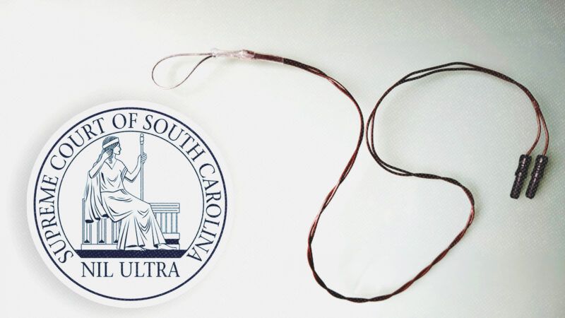 the seal of the South Carolina Supreme Court next to a photo of a penile plethysmograph | South Carolina Supreme Court/Wikipedia/Wikimedia Commons