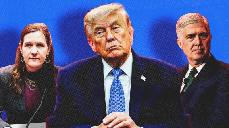FTC Commissioner Rebecca Slaughter, President Donald Trump, and Supreme Court Justice Neil Gorsuch | Aaron Schwartz/Pool via CNP/Polaris/Newscom/Mattie Neretin/Sipa USA/Brian Cahn/Zuma Press/Newscom